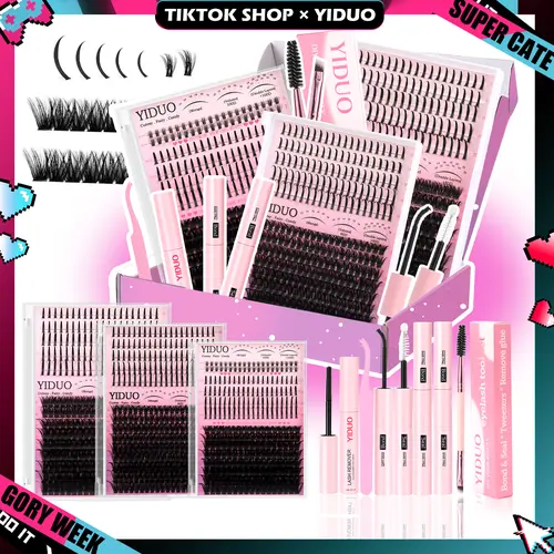 YIDUO Nature D Curl 0.07mm Lash Cluster Kit - 816Pcs Bulk Spikes & Bottom Extensions with 2X Bond&Seal, Wispy Individual Fake Lashes for Beginners, Wholesale Large Pack, BackToSchool Gift Choice, Cluster Lashes Kit