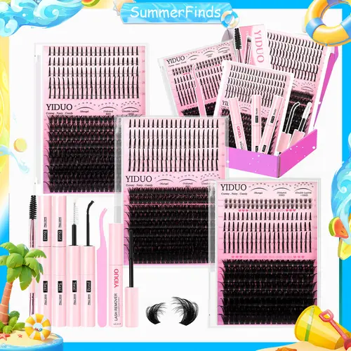 YIDUO Nature D-Curl 0.07mm Synthetic Hair Lash Clusters Kit, 816Pcs Bulk Pack with Spikes, Bottom Lashes Extensions, 2X Bond&Seal, Wispy Individual Fake Eyelashes for Adults, Beginner-Friendly Wholesale Gift, Wispy Lash Detail