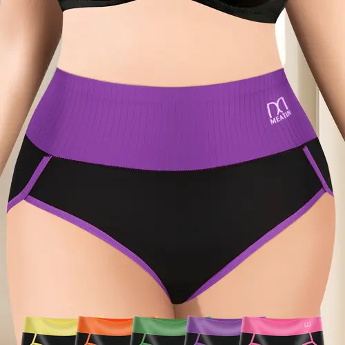 QUASTI 5-Piece High-Waisted Breathable Women's Panties, High-Elasticity, High-Cut, Seamless Shaping and Elegant Panties, Tummy Control and Hip-Lifting Panties, Sizes S-XXL