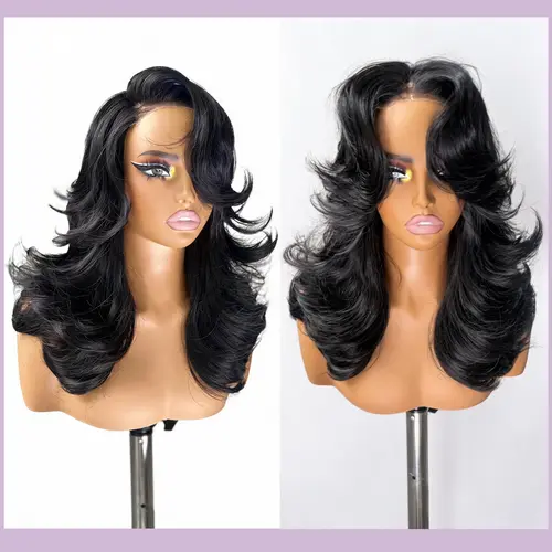 [Detroit Layers]4x4 Lace Beginher Hair Extra Full & Voluminous 20 inches Middle Part Heat Resistance Fiber 250% Density Big-Head Friendly Kash Doll Curl Farrah Fawcett Layers Pre-Cut Glueless Wigs summerwins Detroit Layered Wig
