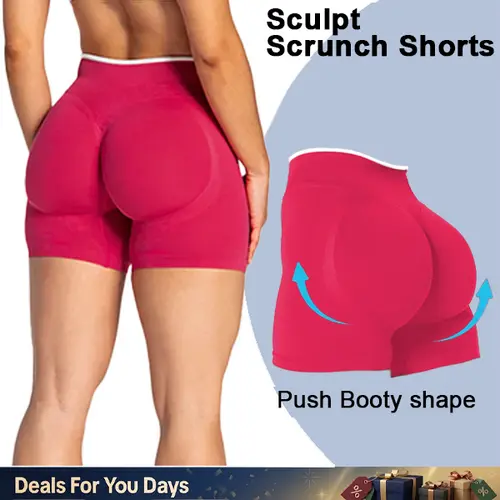 GYMER Contrastline Sculpt Scrunch Shorts High Waisted Scrunch Butt Booty Lifting Workout Gym Shorts Seamless Tummy Control Yoga Shorts Running Activewear for Women