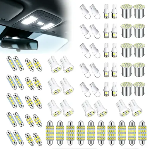 42-Piece Super Bright White DC 12V LED Car Interior Light Kit - 31/36/41mm Plastic Body DE3175/T10/2825/6411/6612F/6615F Bulbs for Dome, Map, Trunk - Car Interior Decor Lighting, Fathersday Gift