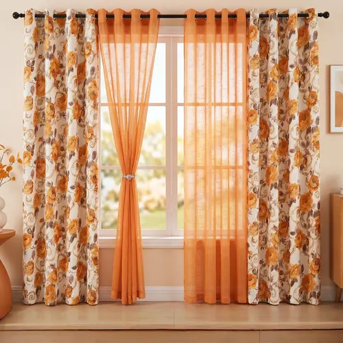 4 PANELS 54“x84” Combination Grommets Curtains Including: 2 Panels Metallic Printed Full Blackout Curtains & 2 Panels Bamboo Yarn Semi Sheer Curtains  Room Bathroom Grommet QF261 L12 Summer gift blacking apartment living Holiday Scene noise reduction