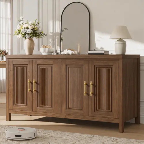 55" Sturdy French Country Wooden Sideboard Buffet - Waterproof Kitchen Cabinets with Storage Doors, Adjustable Shelves, Food Storage, Freestanding for Kitchen, Dining Room