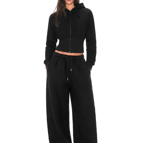 FDR Women's 2-Piece Sporty Matching Set, Zip-Front Cinched Waist Hoodie & Drawstring Sweatpants, Everyday Fall Winter Zip-Front 2-Piece Pants & Top Sets for Women, Zip-Front Two-Piece Pants & Top Sets
