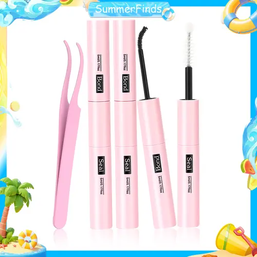 YiDuo Liquid Lash Cluster Glue Bond and Seal - Waterproof Black 5ml Each Eyelash Adhesive for Adults, Long-Lasting Home Use, Lash Extensions Remover, Includes 1 Pair of Tweezers (Back To School)