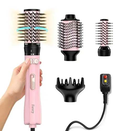 Farery Rotating Hot Air Spin Brush 1000W — 4-in-1 Volumizer & Styler for Damp Hair, Hold-to-Rotate Round Brush Hair Dryer Brush for Volume&Smooth