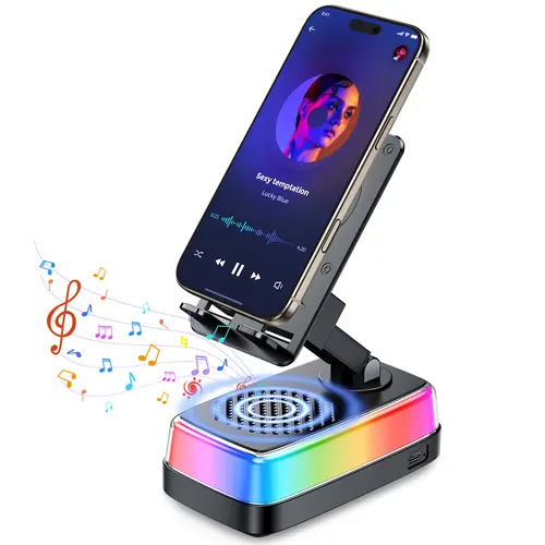 EATOP Wireless Induction BT5.3-Compatible Phone Speaker with Portable Sound System, 360° Adjustable Foldable Phone Holder, 3000mAh Emergency Battery, Colorful RGB LED Light, Stereo Audio Amplifier, Back to School/Birthday Gifts for Men