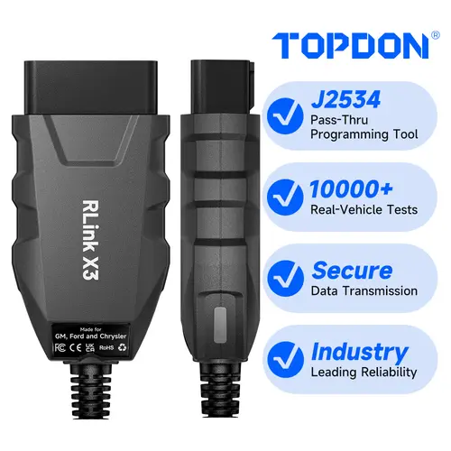 TOPDON RLink X3 OBD2 Adapter Dealer-Level Programmer for GM Ford Chrysler, J2534 Pass-Thru with CAN-FD, Runs 8+ OE Software FORScan Tech2Win GDS2 SPS, OBD USB OEM Programming and Diagnostic Tool