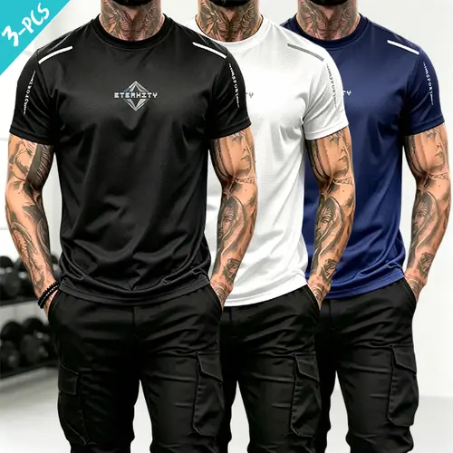 Men'S 3-Pack Quick-Dry Activewear Workout Tops Sports T-Shirts Breathable Male Athletic Tops For Running Training Summer T Shirt Gym Tees Print Athletic Tee Casual Top Sportswear Good Graphic Graphic Tees Slim Shape Moisture Wicking men apparel july
