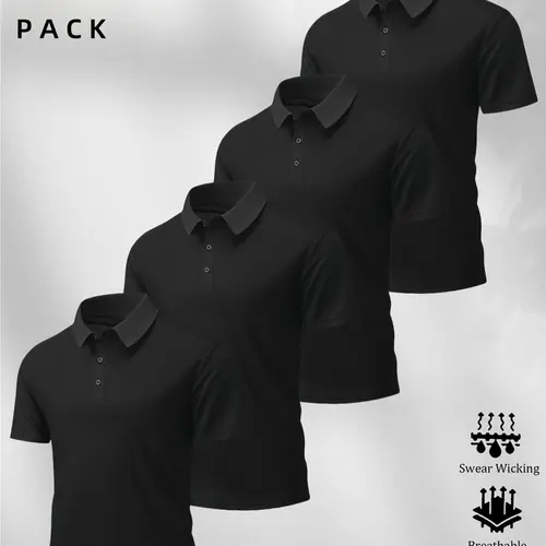 4-Pack Men's Short Sleeve Polo Shirts, Loose Fit, Breathable Sweat-Wicking, 4-Way Stretch, Versatile for Work, Golf, Outdoor and Running