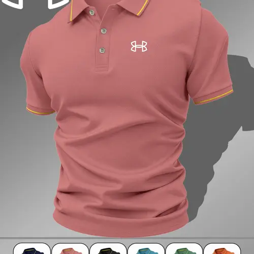 Men's Fashion Classic Print Collared Shirt, Stretchy Breathable Comfortable Durable Polo Shirt for All Seasons, Casual Polo Shirts