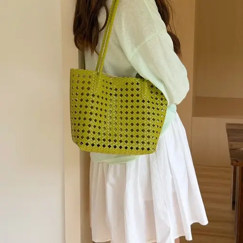 Korean Style Soft Leather Woven Hollow Out Basket Shoulder Bag, Fashionable Unique Vacation Handbag, Women's Crossbody Tote, Casual Fashion Bag, Casual Bags