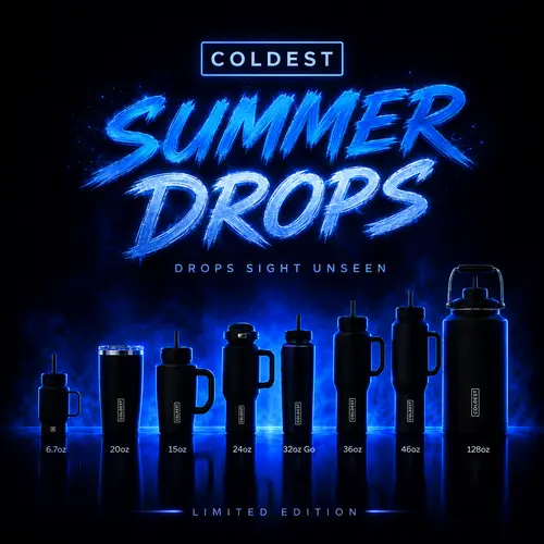 COLDEST Summer Drops Unseen - Insulated Stainless Steel Water Bottle | 36oz, 46oz, 15oz, 24oz, 6oz, 32oz Leakproof Vacuum Flask for Men & Women | Keeps Drinks Ice Cold for Sports, Gym, Travel, Work, Hiking, School, Camping & Gift Giving