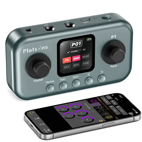 Flatsons P1 Portable Multi-Effects Guitar Pedal - Amplifier Modeler, 80+ Effects, Rechargeable Processor for Bass, Wireless App Control, OTG Recording, IR Loading Preamp, Parametric Equalizer