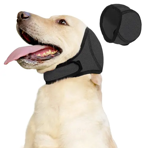 Adjustable Dog Ear Covers with Waterproof Fabric - Stretchy Fit, Multi-Size, Noise Reduction, Prevents Ear Infections, Hook-and-Loop Strap, Machine Washable, Swimming/Winter Use, Calming Protection, Pet Snood for Small-Large Breeds