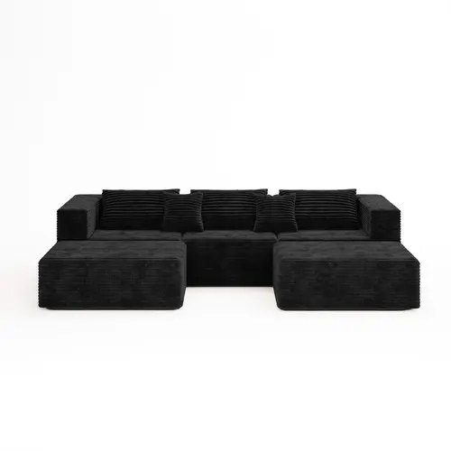 DIGWAC Corduroy Sofas Set - 3-Piece U-Shaped Modular Frameless Sectional Sofa, Durable 3-Seater with Seat Cushion, 5 Free Pillows, Adjustable Arms, Pre-Assembled Comfy Squishy Living Room Furniture, 149W×66D×24H