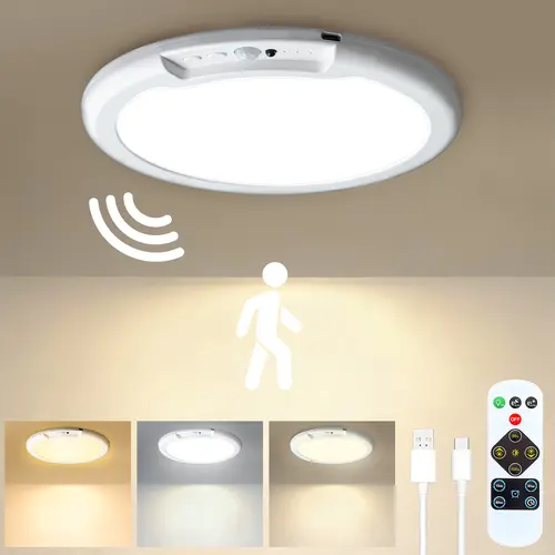 【DealsForYouDays】Rechargeable Motion Sensor Ceiling Light with Remote - Wireless Ceiling Light Battery Operated Dimmable LED Lights for Shower Pantry Shed Hallway Porch Garage Stairs summergarden, Adjustable Ceiling Lighting, Electronic Lights