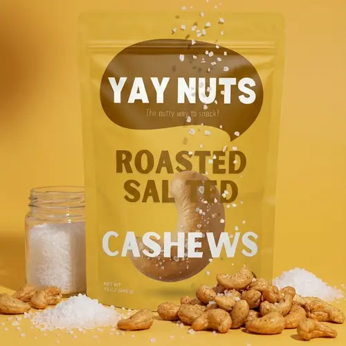 Yay Nuts Roasted & Salted Cashew Nuts Snack - Premium Whole Cashews in Avocado Oil with Sea Salt, Clean Ingredients, No Preservatives, Resealable Bag, 12 oz Protein Crunch for Office Snacks