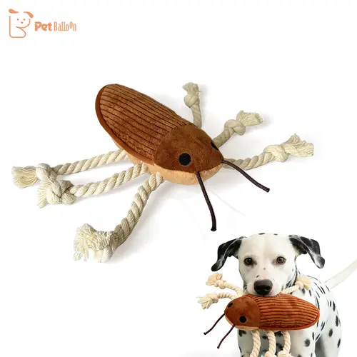 Pet Balloon Cockroach Dog Toy, Interactive Squeaky Plush Chew Toy with Rope Legs, Tug of War Toy for Small Medium Large Dogs, Puppy Enrichment Toy