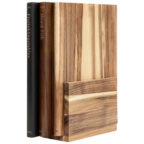 WELSTEEPSE Book Style Acacia Wood Cutting Board, Space Saving Vertical Chopping Board for premium Kitchen, Wooden Cutting Board Library Decor, Handmade Serving Board for Cheese, Bread, Meat & Gifts Knives Sturdy Stylish Traditional