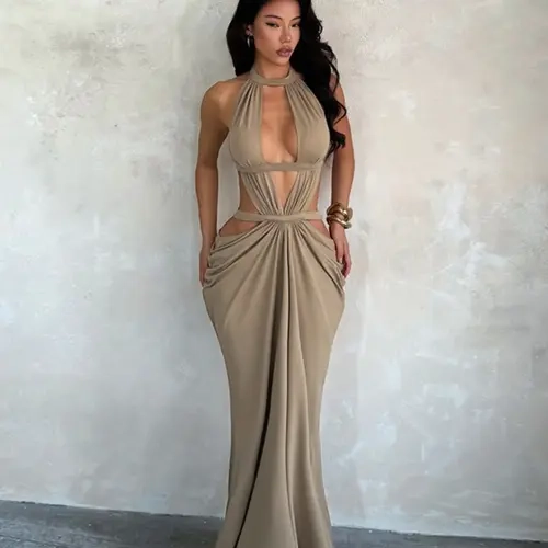 Shimmering Ribbon Vacation Cutout Dress, Elegant Hollow Out Design, Perfect for Summer Parties, Chic and Comfortable Evening Wear