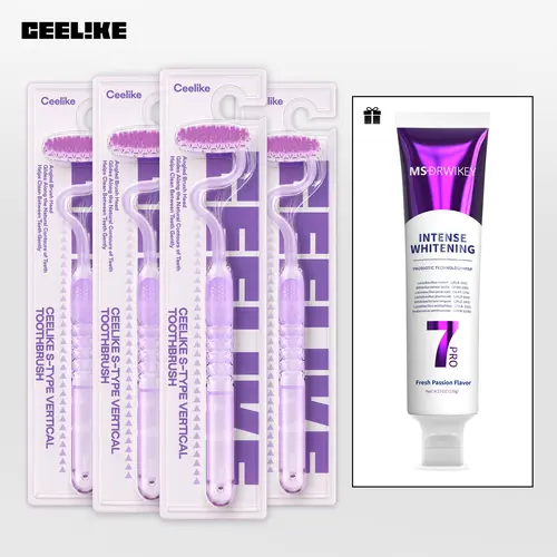 CEELIKE S-Shaped Oral Toothbrush - Ergonomic Curved Plastic Handle, Soft Bristle Toothbrushes for Deep Cleaning, Non-Mechanical Daily Oral Care Tool