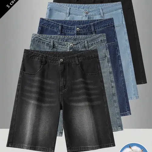 2-pack men’s denim shorts: men’s denim shorts, men’s shorts, men’s cotton-blend denim shorts, men’s mid-thigh denim shorts. Loose straight fit with a button-and-zip front design. Suitable for everyday casual wear, commuting to work, holiday gatherings—ver