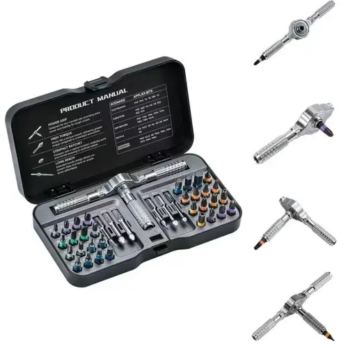 40-in-1 Multifunctional Screwdriver Set with Ratcheting Grip, Magnitizer, Stepped Hex, Slot, Torx Bits, Portable Design, Flat Head & Magnetic Driver for Home Repair, Electronics (Drill Gadget Gift), Multipurpose Screwdriver Kit, Tool Kit Set