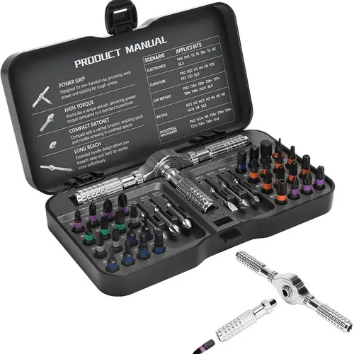 Ratcheting Screwdriver Set - 40-in-1 Work Tools with 24 Magnetic Bits, 24bit Quick Swap, Aluminum Alloy Detachable Handle & Case, Magnetic Force for Bicycle Repair, Home Improvement DIY Projects