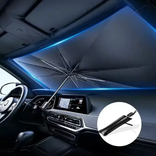 Foldable Reflective Leather Portable Car Sunshade Umbrella, 55" Wide Coverage 31" Windscreen Sun Shade, 1pc Heat Insulation Auto Sedan Cover, Tools & Hardware Car Accessory