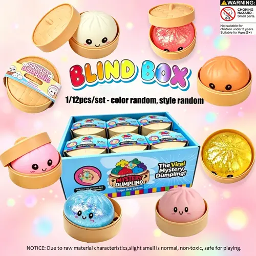 1/12pcs/set - Shining Stress Relieving Bun Box Set, Soft Squeeze Toys for Relieving Stress, Mysterious Shining Dumplings Stress Balls, Stress Relieving Dough, Creative Release Slow Rebound Pinching, Party Gifts, Sparkly Squishies