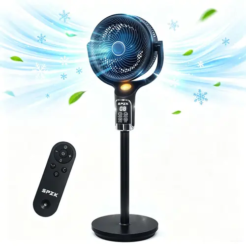 SPZK Quiet Circulating Pedestal Fan - 120° Automatic 4-Way Oscillating, 8-Speed, 9-Hour Timer, Adjustable Height, Remote Control, Cooling Sleep Fan for Bedroom Home Office to Stay Cool