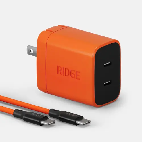 Ridge 45W GaN Wall Charger Set | Dual USB-C Ports | Laptop-Grade Power | 40% Lighter Than Standard Chargers | Braided Cables Included | Fast Charging Kit