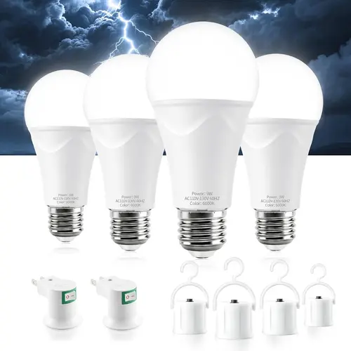MATULSA 2/4/10 Packs Rechargeable Emergency Light Bulbs, Battery Operated Light Bulb for Power Outage, 6000K Daylight White 120V 9W 60W Equivalent 1200mAh Rechargeable LED Bulb for Camping, Hurricane