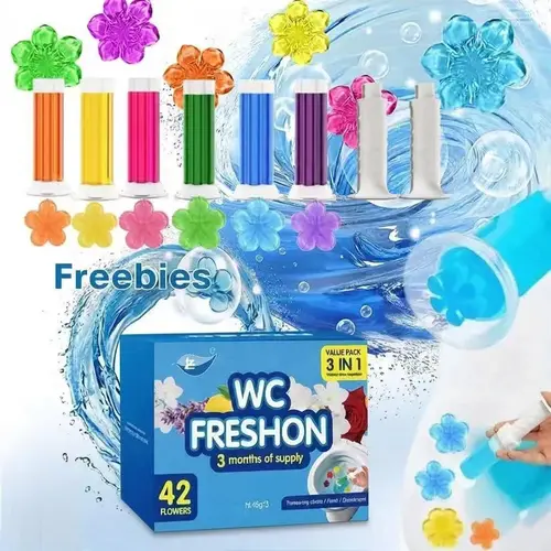 3 Pack Toilet Gel Stamp, 42 Stamps 6 Kinds Of Scent Toilet Bowl Cleaner Gel, Long-Lasting Flowers Shaped Bathroom Freshener, Keeps Toilet Fresh Fragrant and Clean