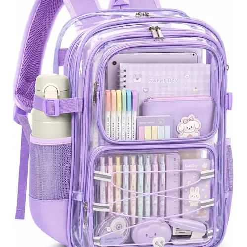 Dakimoe Clear Heavy-Duty Backpack, Stadium-Approved Transparent Waterproof PVC Bookbag with Reinforced Straps & Reflective Details for School, Travel