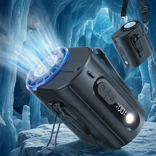 2026 New Upgraded Portable Waist Fan with Belt Clip And Desktop Stand – 100 Speed Adjustable, 15000RPM,Handheld/Neck/Hangable/Desk Fan with LED Light & Stand for Outdoor, Construction, Farming, Fishing