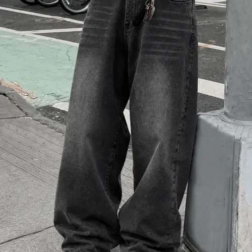 Men's Baggy Low-Rise Denim Jeans - H-Type, 2000s Aesthetic, Chic, Rock, Preppy, Vintage Grunge, Vintage Worn, Urban Hip Hop Casual Streetwear Pants with Pockets for Daily Wear,sohochic