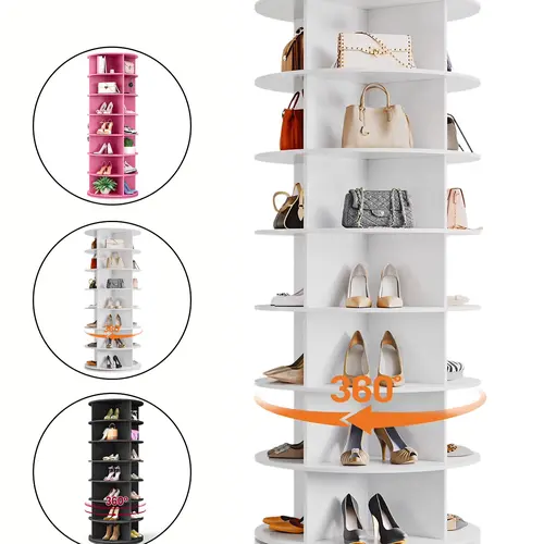 KATHY HOT Wooden 7-Tier 360-Degree Rotating Shoe Rack Organizer, Floor-Standing Stable Wood Build, Spin to Pick Shoes for Effortless Selection, 24-28 Pairs Capacity, for Entryway, Living Room