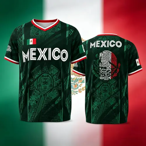 2026 Mexico Soccer Jersey,  Chichén Itzá Pyramid Graphic Retro Soccer Jersey, All over Print, Casual Style for All Seasons, Classic Throwback Jersey Sportswear Top