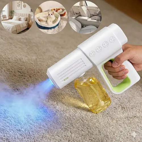 Cordless Nano Blue Light Sanitizer Spray Gun - Lightweight, Portable & Efficient Single Unit, High-Pressure Mist Sprayer, Rechargeable Electric Atomizer for Pet Odor Removal, Office Use, Car Cabin Disinfect (No Constant Power Sources Needed)