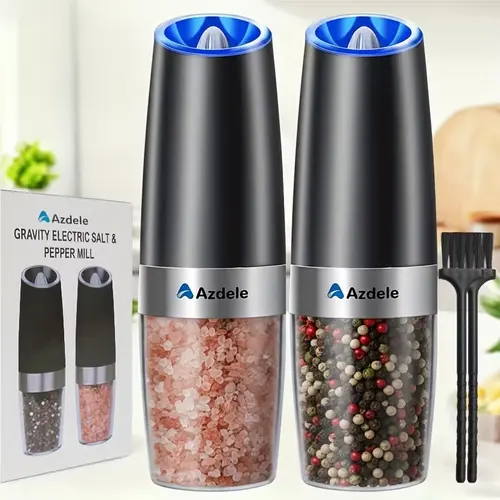 2-Pack Electric Salt and Pepper Grinder Set, Automatic Operation, LED Indicator Light, Adjustable Coarseness, Large Capacity Spice Grinder- Heavy-Duty Electric Grinder, One-Button Operation, Battery-Powered- Ideal for Kitchen