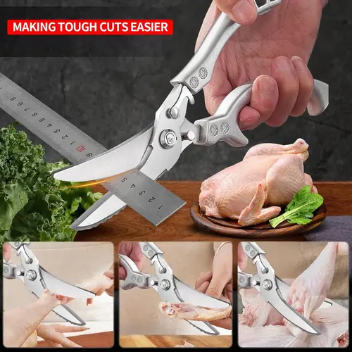 Professional Heavy-Duty Kitchen Shears with Slip Handle & Safety Lock, Stainless Steel, Dishwasher Safe, Meat Cutting, Turkey, Fish, Vegetables, Ergonomic Grip, Home Kitchenware
