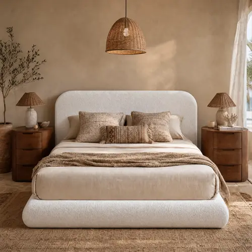 RECCI Airframe Queen Bed Frame - Cloud Upholstered OEKO-TEX Fabric Bed Frames with Smooth Wall-Ready Rounded Headboard, Fully Cushioned Arched Panels, Modern Low Profile Platform, Softedge Safety Design, Sturdy Support, Easy Assembly, No Box Spring Needed
