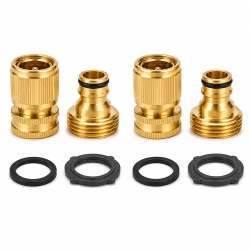 2 Sets Garden Hose Quick Connect Fittings, Solid Brass 3/4 Inch GHT Thread No-Sprayer Adapters, Leak-Proof Female & Male Water Hose Connectors, Summer Gardening Tool Accessories, Father's Day Gift