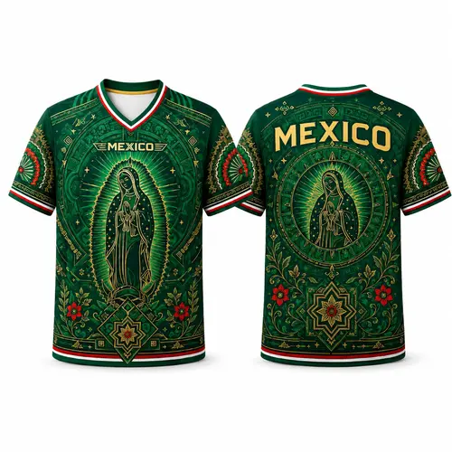 Soccer Jersey, Green V-Neck Short Sleeve Football Shirt, Breathable Game Day Fan Top, Casual Sportswear Gift for Mexican Soccer Fans & Players