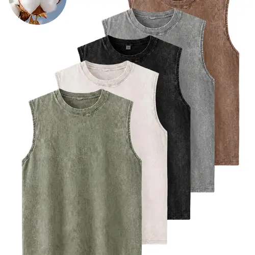 Men’s washed pure cotton sleeveless tank top — suitable for summer activities; breathable and moisture-wicking; ideal for outdoor sports, vacations, gym workouts, and casual outings.,back to school,back to school shopping