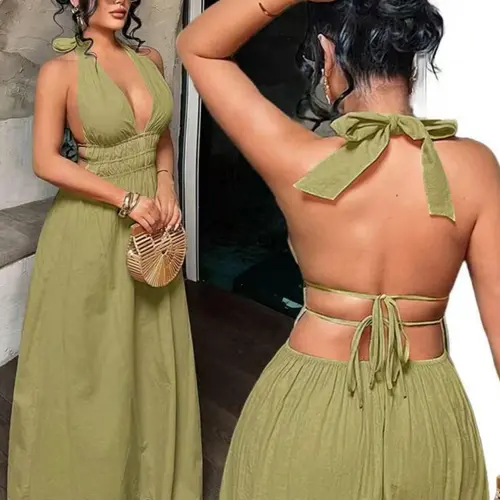 New Bohemian Style Women's Dress, Casual Halter Neck Backless Dress, Fashionable, Chic and Comfortable Clothes, Perfect for Everyday Wear