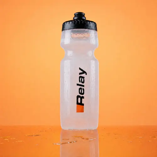 Relay Training Bottle - 24 oz Clear Lightweight Squeeze Water Bottle with Black Flow Cap